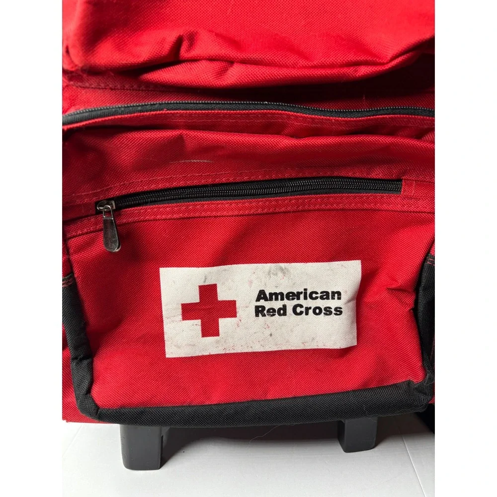 American Red Cross Rolling Backpack Red Canvas Emergency Utility Bag Wheels